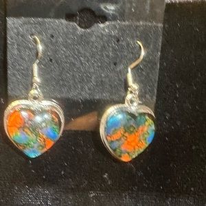 HAND PAINTED Hanging Heart earrings by INDIANA ARTIST SUSAN OTTINGER One of Kind